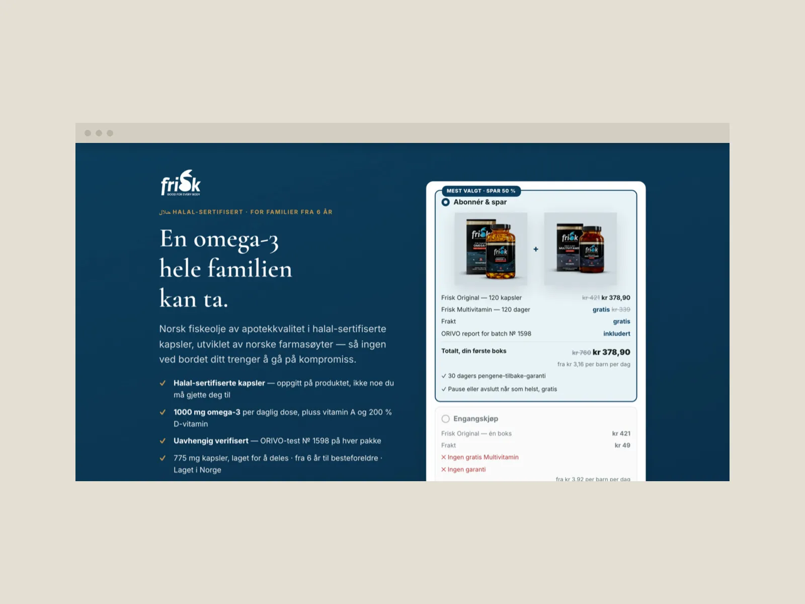 Forsiden til nettbutikken til Frisk